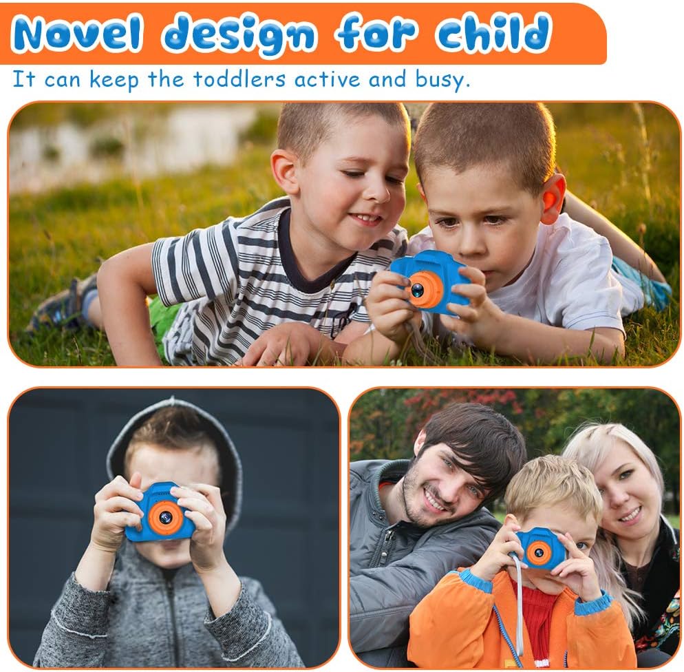 Upgrade Kids Selfie Camera, Christmas Birthday Gifts for Boys Age 3-9, HD Digital Video Cameras for Toddler, Portable Toy for 3 4 5 6 7 8 Year Old Boy with 32GB SD Card-Navy Blue