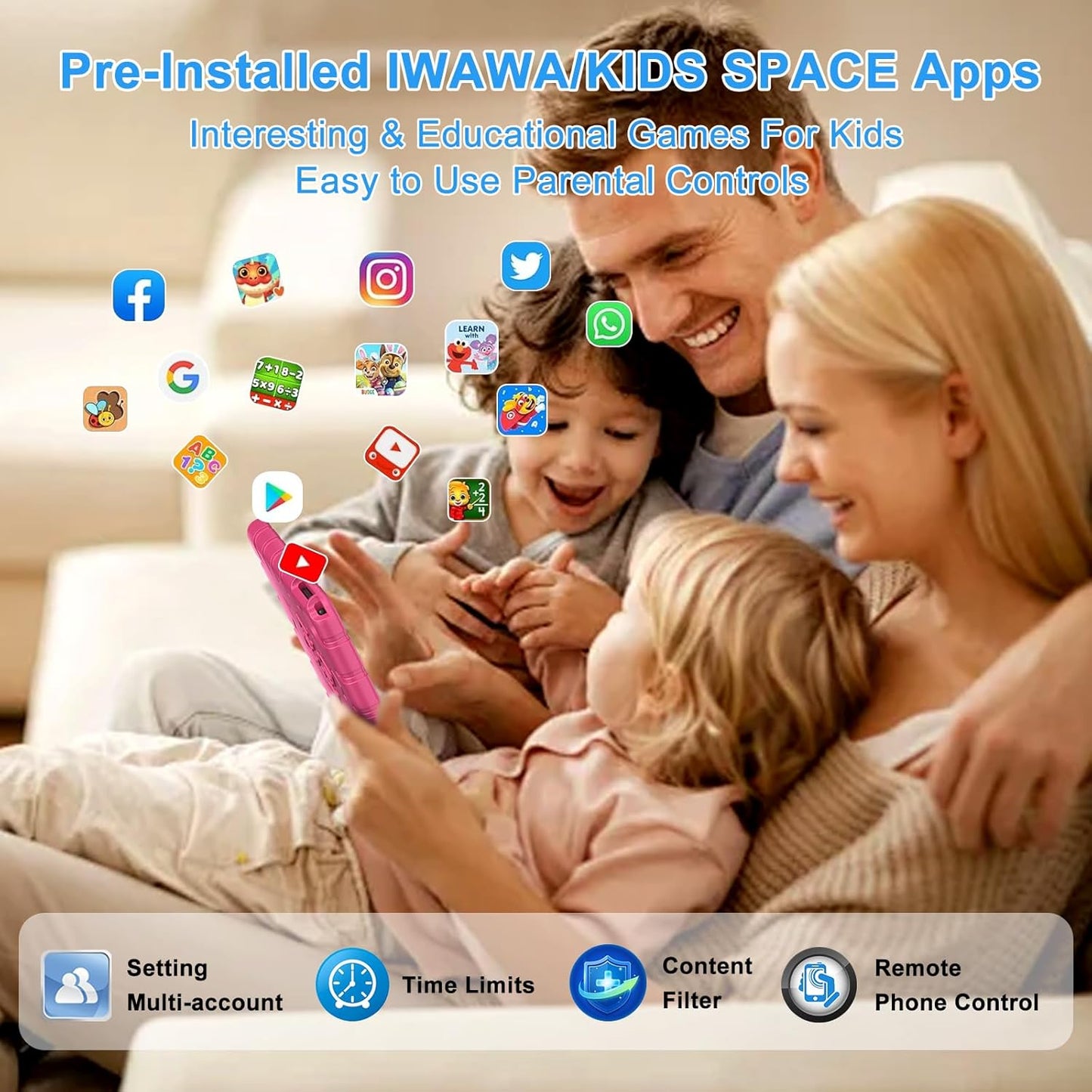 2025 Kids Tablet 10 inch Android 14 Tablets for Kid Octa-Core, 20GB+128GB (TF 1TB), Toddler Tablet with Shockproof Case, 2.4G+5G WiFi 6, Parental Control, Face Unlocked, Split Screen, BT5.0 (Rose Red)