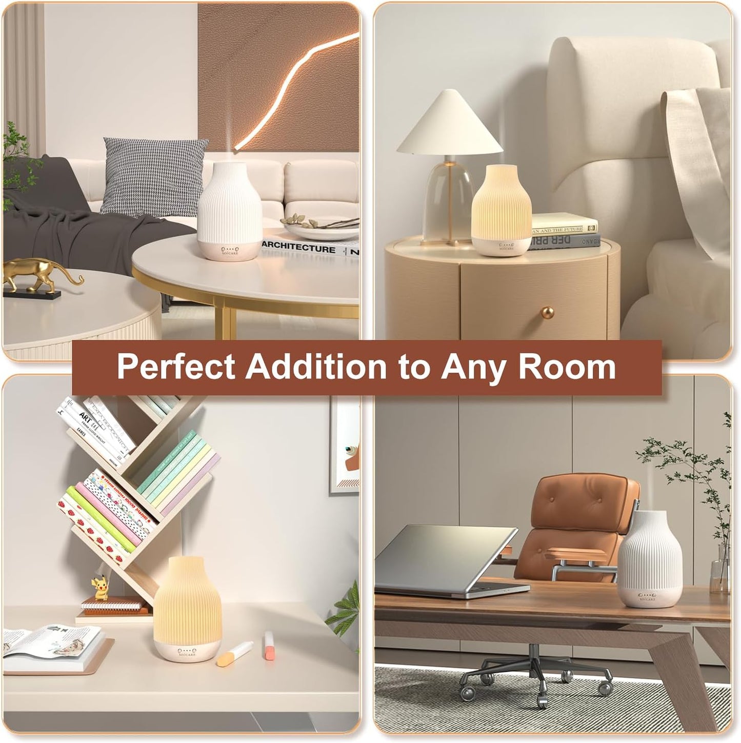 SOICARE Elegant Ceramic Diffuser for Essential Oils with Solid Wood Base,Stone Aromatherapy Essential Oil Diffusers for Home Office Room Decor Gift (180ML)