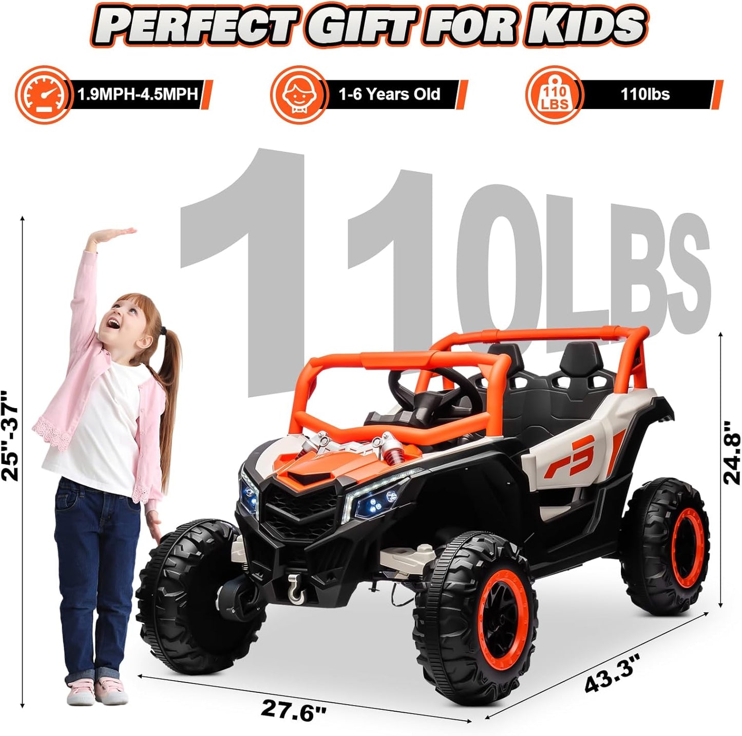 Electric Car for Kids, JOYRACER 24V Ride on Car Battery Powered Off-Road UTV w/Remote Control, 3 Speeds, 4x150W Powerful Motors, 18" Seat, Bluetooth, MP3, Electric Vehicles with Big Pull Bow