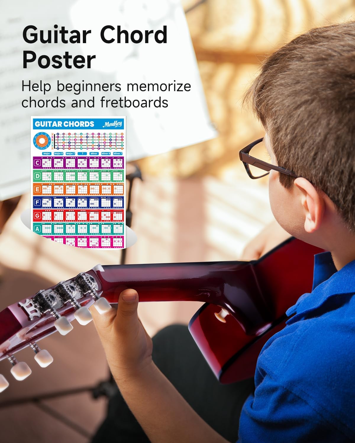 Moukey 36 Inch Acoustic Guitar for Beginners Kids Youth 3/4 Size Dreadnought Travel Guitarra Acustica Kit with Chord Poster, Gig Bag, Tuner, Picks, Nylon Strings, Capo, Strap - Natural