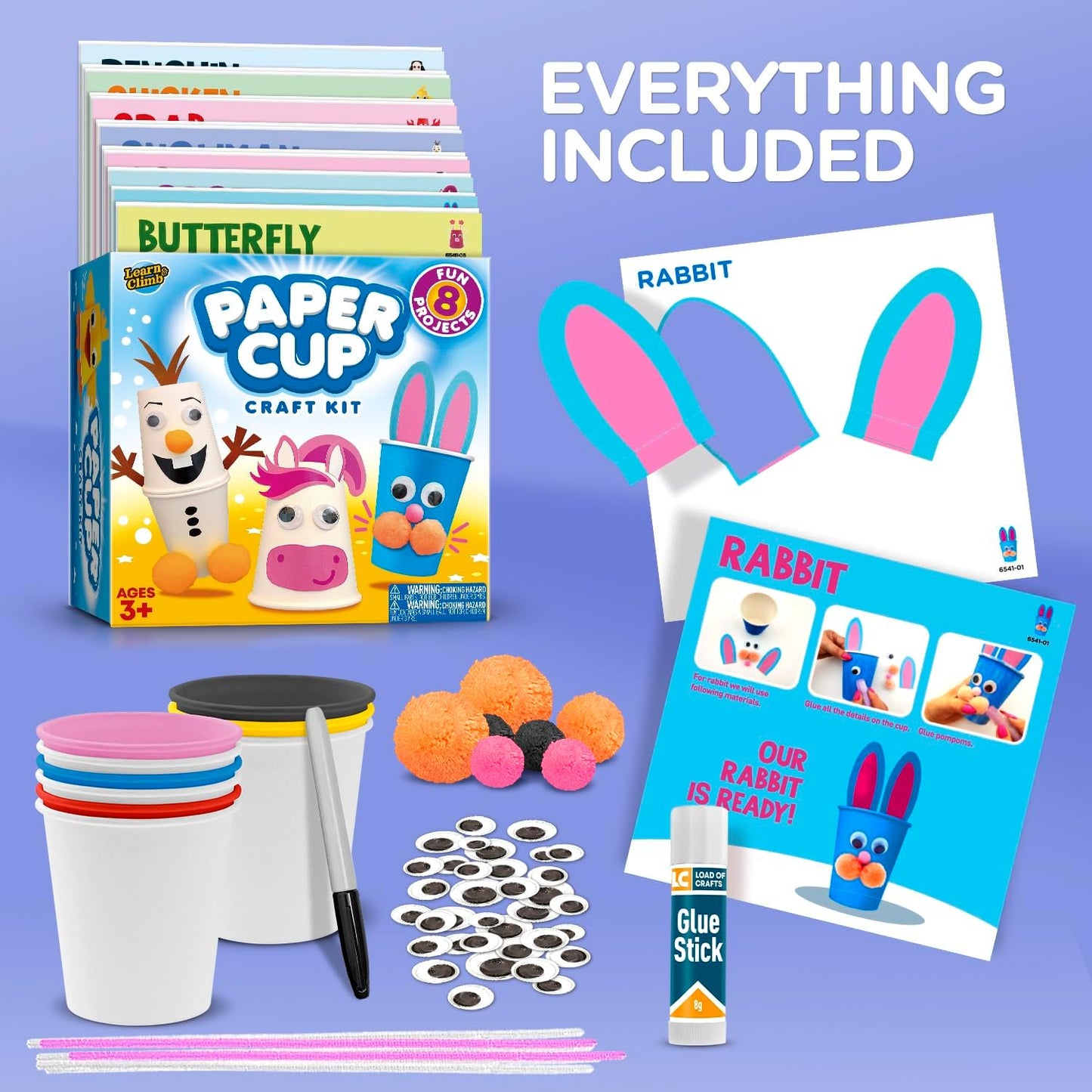 Arts and Crafts Kit for Kids Ages 3, 4, 5, 6 – Create 8 Cute Animal Projects – Gift Set for Girls & Boys