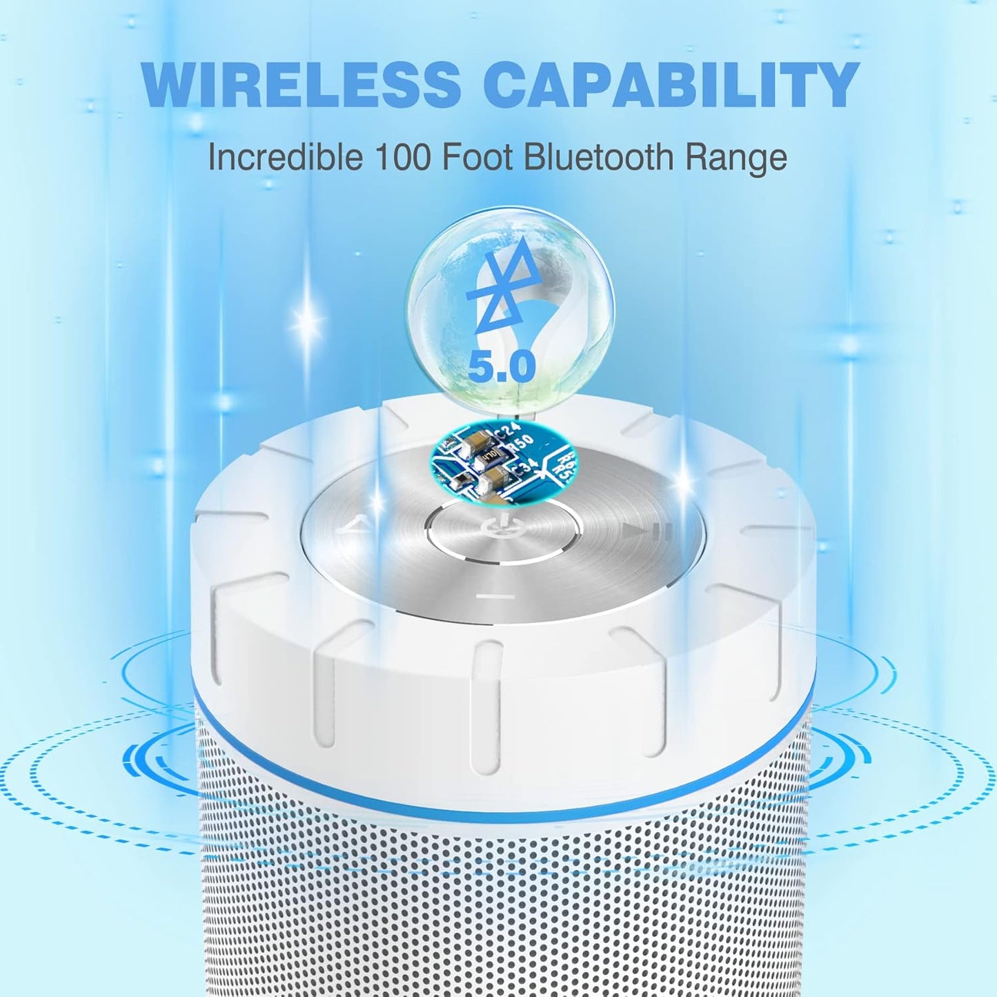 comiso X26 Bluetooth Speaker, IPX4 Waterproof Speakers 360° HD Surround Sound with Punchy Bass, Wireless Dual Pairing, 24H Playtime, Portable Speaker for Shower, Home, Outdoor, Camping, Beach-White