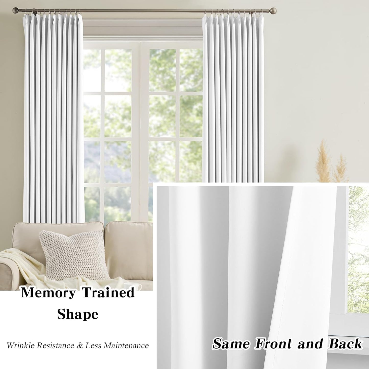 KEQIAOSUOCAI Extra Long Pleated Curtains 108 Inches Long 9 ft Length, Luxury Pinch Pleats Drapes for Sliding Door, Window Curtain Panels Sweep to Floor for Villa 40x108,Set of 2