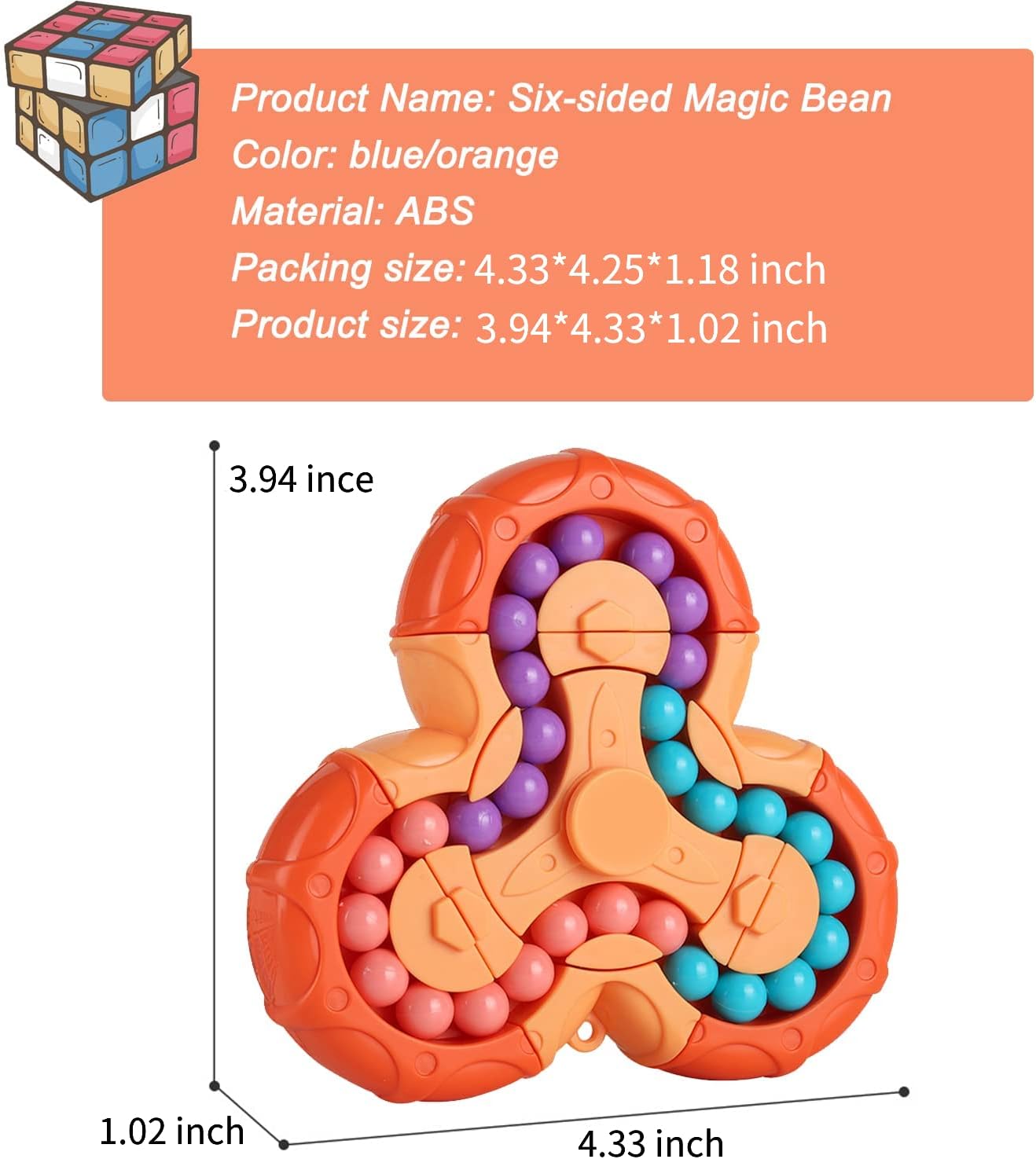 Magic Bean Rotating Cube, Rotating Finger Fidget Puzzle Toy,Boys Girl Handheld Spinner Stress Anxiety Relief Ball Game Sensory Toys,Gift for Kids Ages 3 Above Christmas Birthday Easter