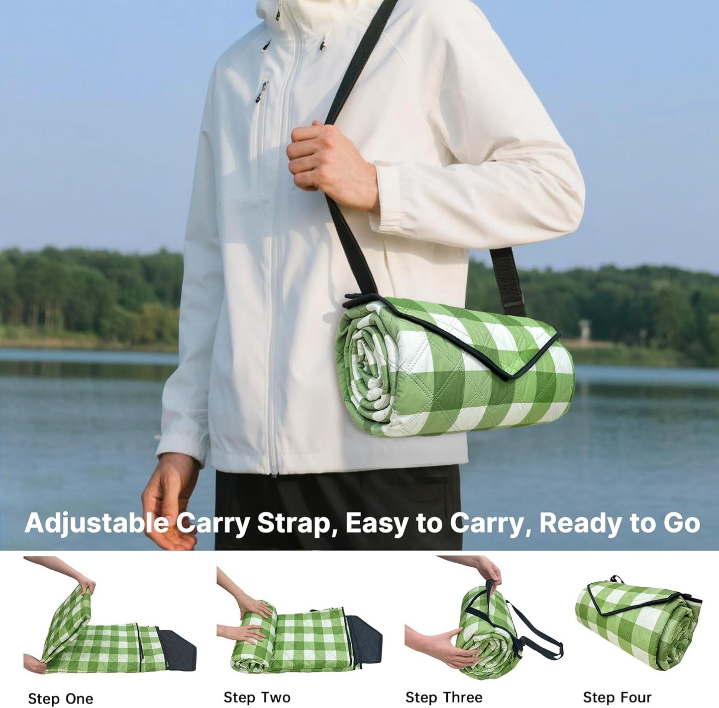 TigeJoy Extra Large Picnic Blanket Waterproof Foldable 60''x80'', Outdoor Picnic Mat Beach Blanket Sandproof for Park, Grass, Travel, Hiking, Camping Essentials, Gingham Picnic Blanket