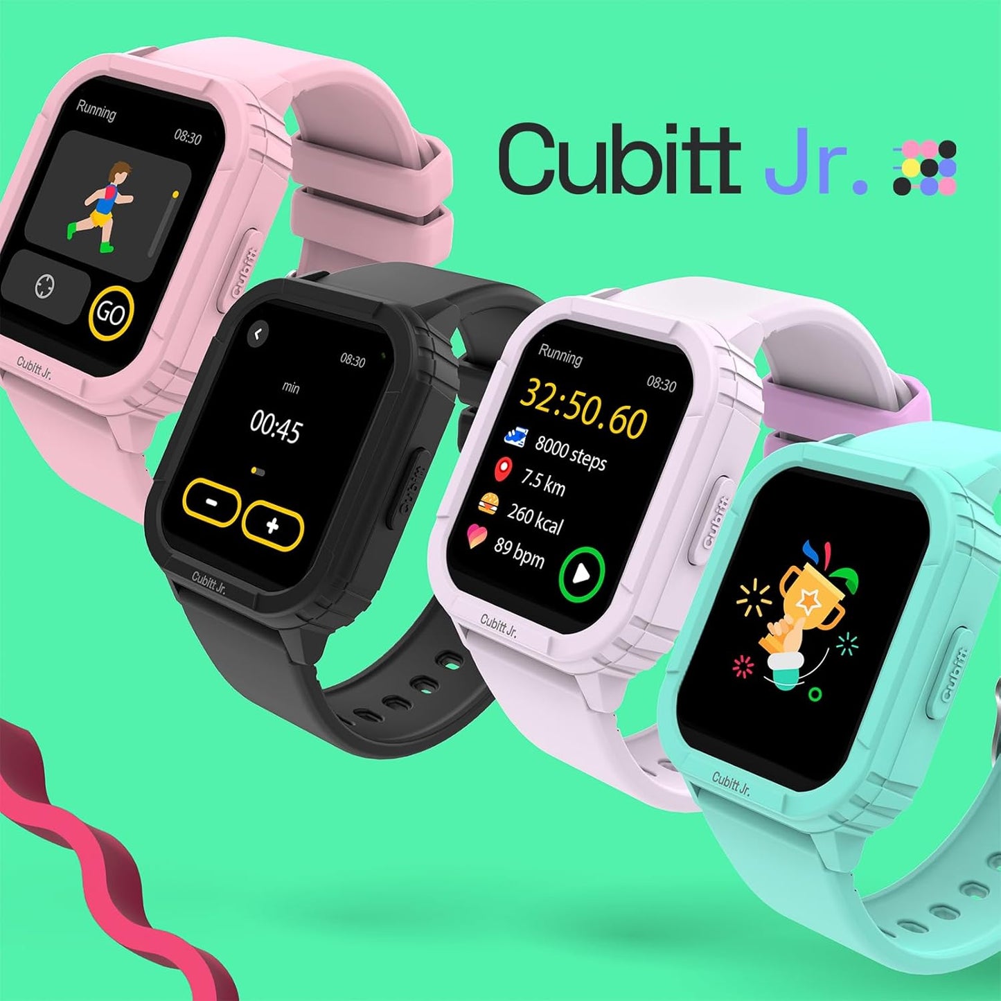 Cubitt Jr Smart Watch Fitness Tracker for Kids and Teens, with Games, Step Counter, Sleep Monitor, Heart Rate Monitor, Activity Tracker, Good Habits Alarms, 1.52" Touch Screen, IP68 Waterproof