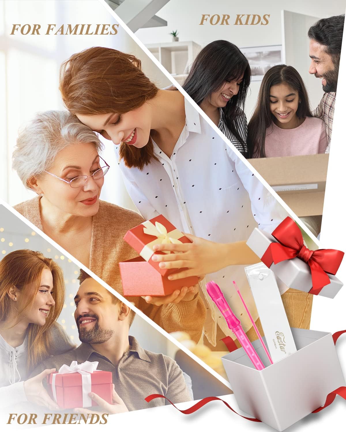 Eastar Soprano Recorder Instrument for Kids Students Beginners, German fingering C Key with Cleaning Kit, Storage Bag, Fingering Chart, ERS-1GP, Pink, School-Approved