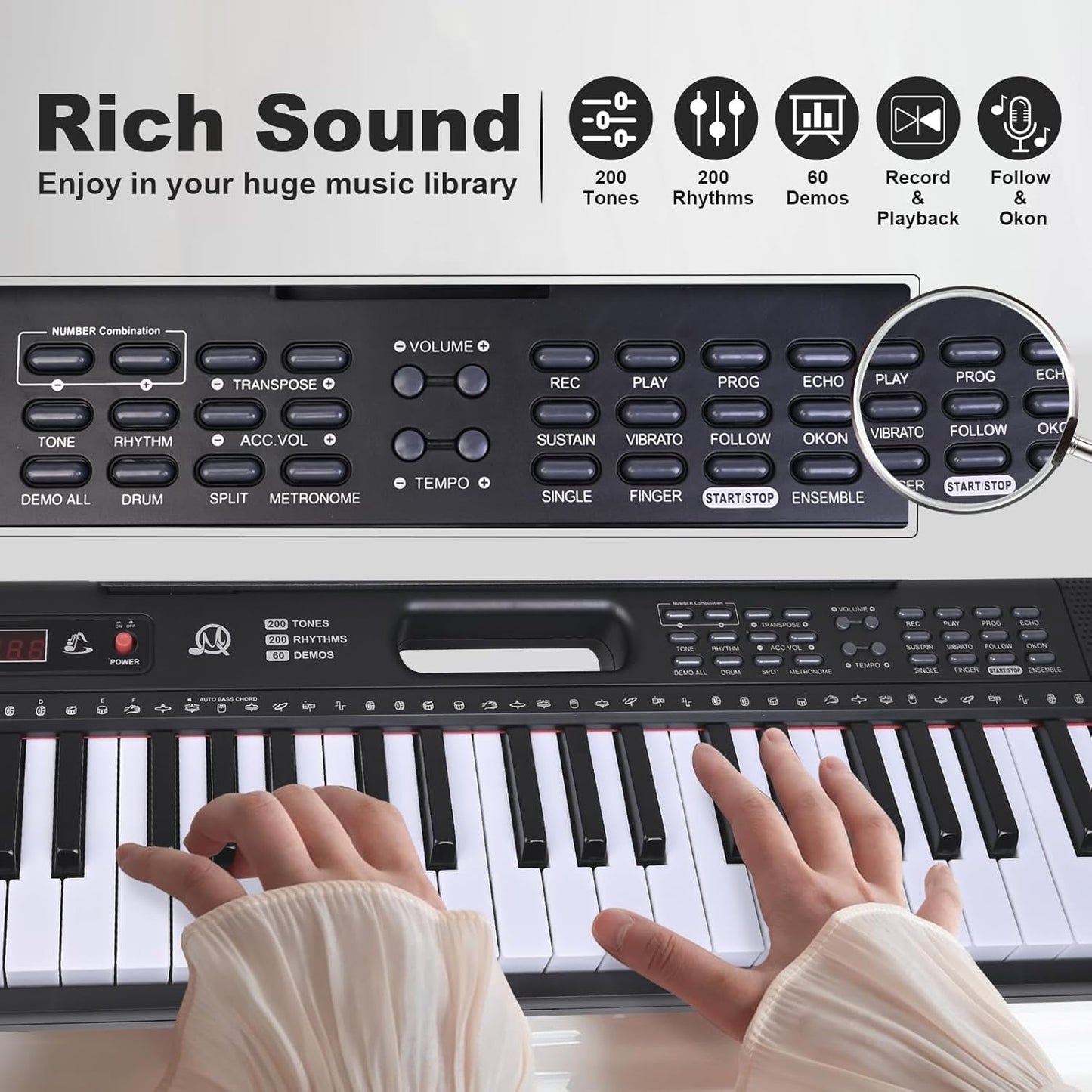 61 keys piano keyboard, Electronic Digital Piano Music Keyboard with Microphone, Sheet Music Stand and Power Supply, Portable Keyboard Piano Gift for Beginners