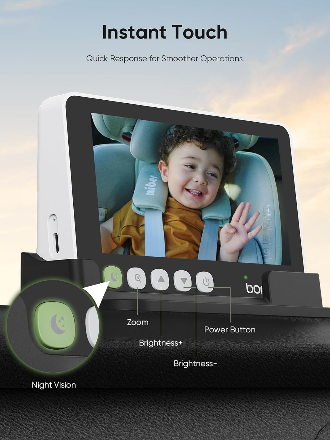 bonoch 5" 1440P Baby Car Camera for 2 Kids - 360° Rotating Adjustable Wide View Dual Cameras, Split Screen Night Vision Baby Monitor, Easy Install Rear Facing Backseat Mirror, USB Powered with Charger