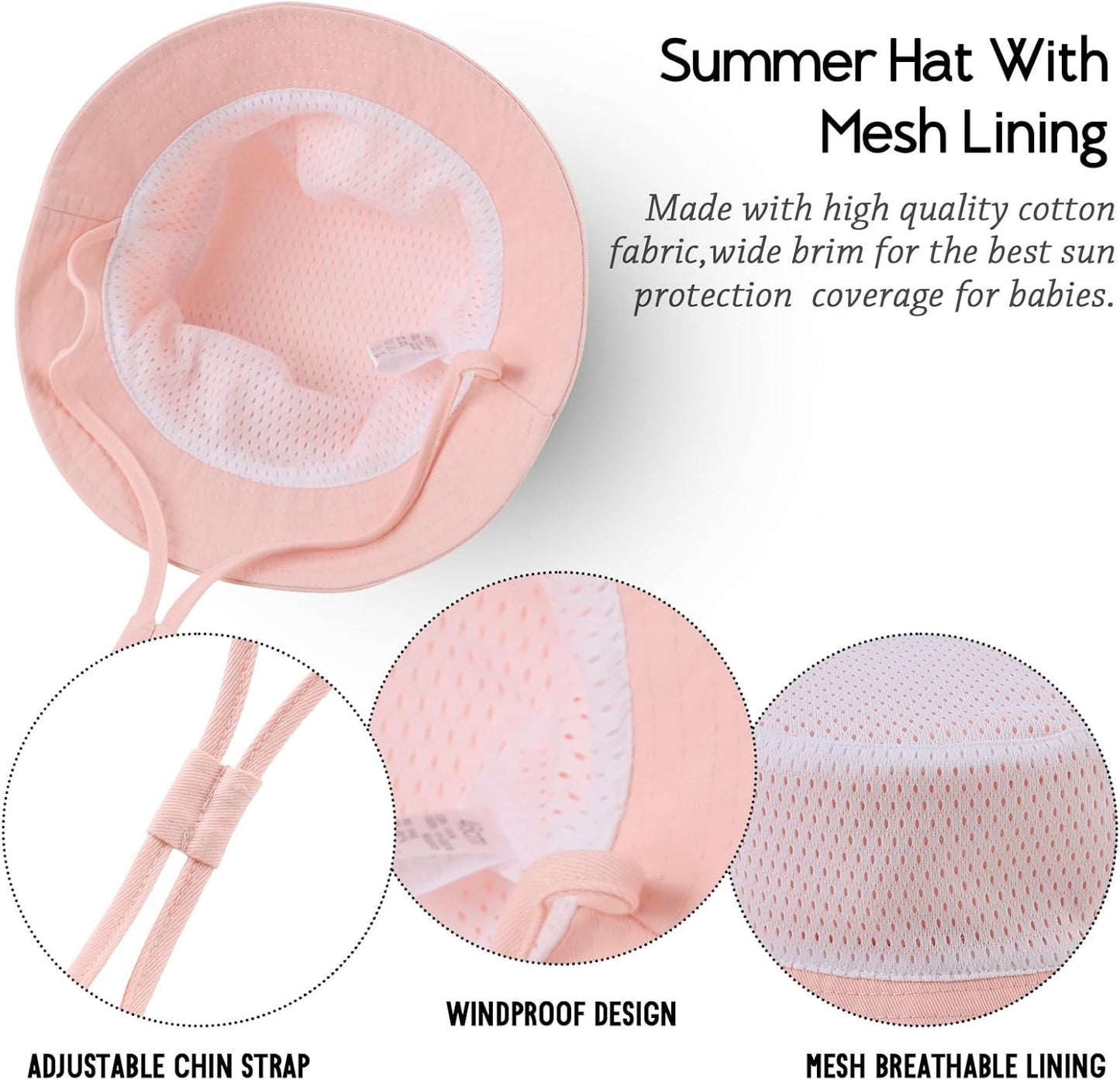 JANGANNSA Cotton Baby Sun Hat Infant Toddler Boys Girls Bucket Hats Summer Sun Protection Kids Beach Caps