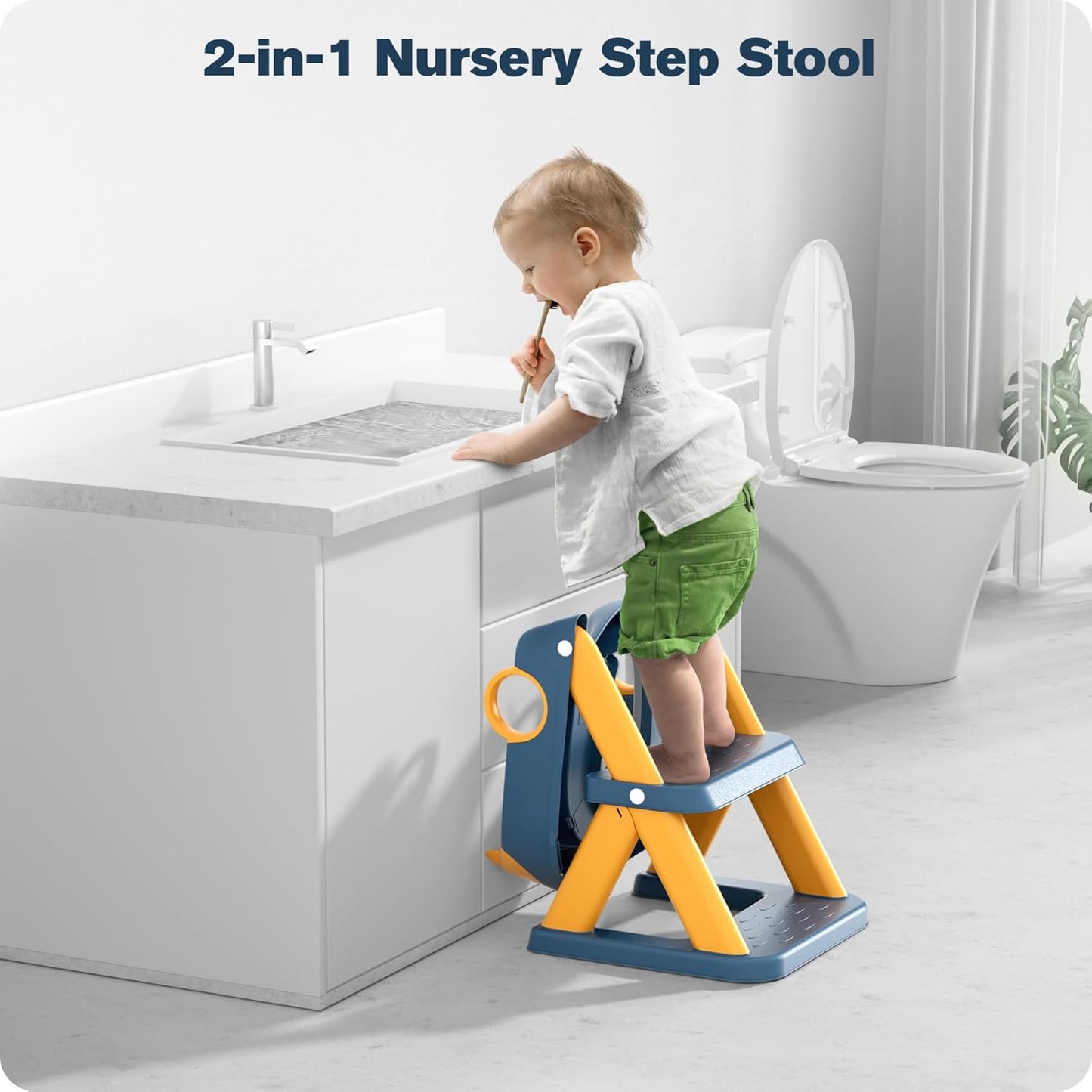 Potty Training Seat, Upgrade Toddler Toilet Seat for Kids Boys Girls, 2 in 1 Potty Training Toilet for Kids, Splash Guard Anti-Slip Pad Step Stool(Blueyellow)