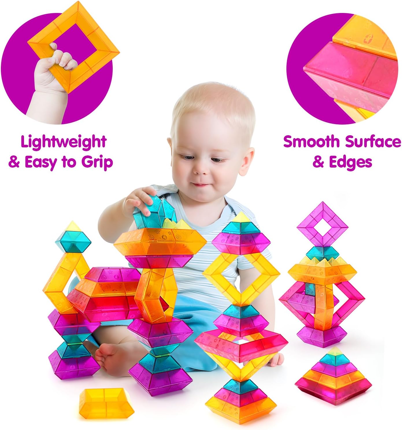 Building Block Sets for Kids 3 4 5 6 Year Old, 30 Pcs Stacking Blocks Toys for Boys Girls, STEM Preschool Learning Activities Educational Light Table Toys Gifts for Toddlers Children