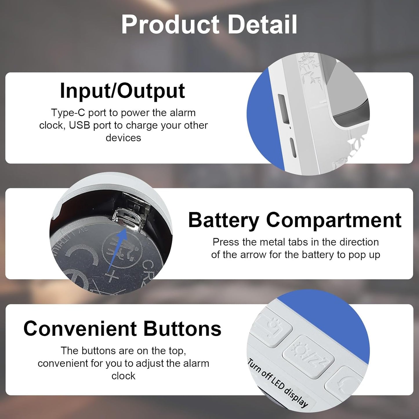 GuDoQi Projection Alarm Clock for Bedroom, Digital Clock with 180° Projector, 7" Large LED Display, Dual Alarms, Temperature&Humidity Display, Dual USB Port, 12/24H, Snooze, for Heavy Sleepers, White