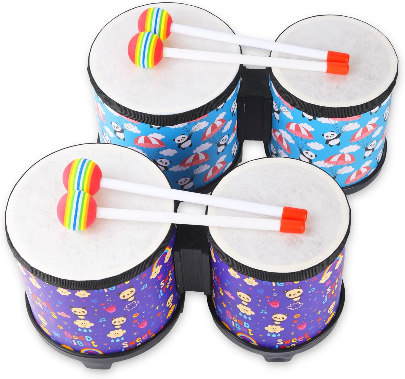 Bongo Floor Tom Drums Set for Kids: Children Drum Percussion Music Instrument with 2 Mallets for Children- Preschool Montessori Floor Babies Drum (Rainbow 5" to 6")