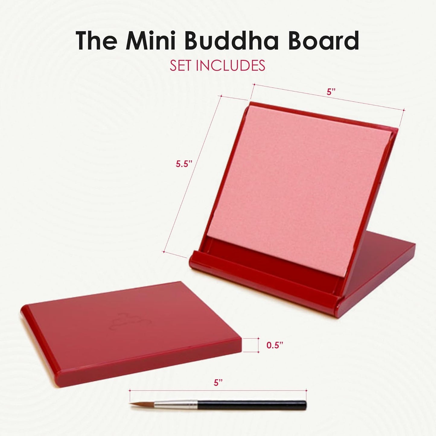 Mini Buddha Board Art Set: Water Drawing Writing Board w/ Mini Water Brush for Mindfulness & Meditation – Zen Based Drawing Board - Painting & Art Supplies – Ideal Relaxation Gifts (5” x 5”, Red)