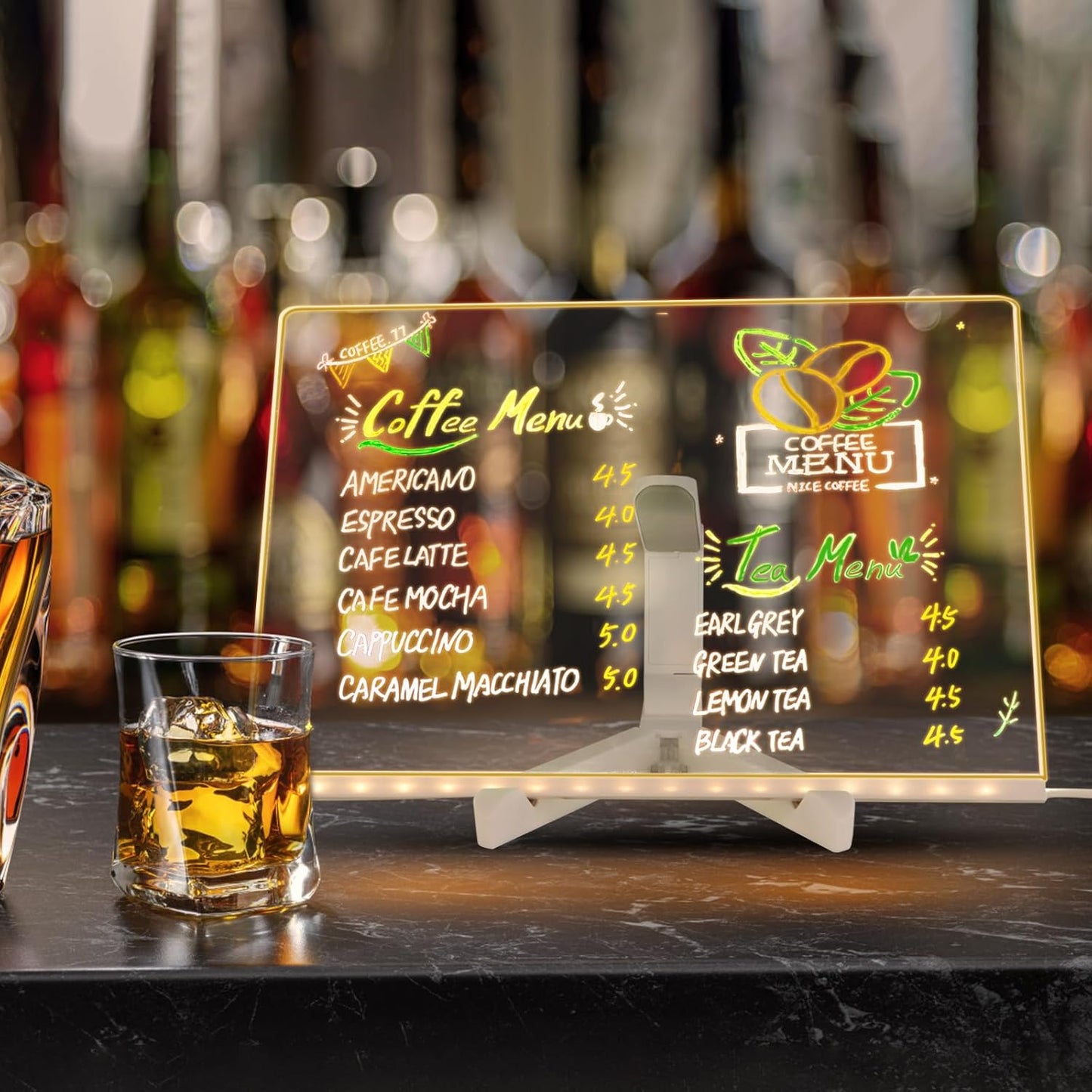 LED Note Board with Color, 11.8 X 7.9 in LED Drawing Board, Glowing Acrylic Dry Erase Board, Light Up Acrylic Message Board Notepad with Adjustable Stand and 7 Color Pens