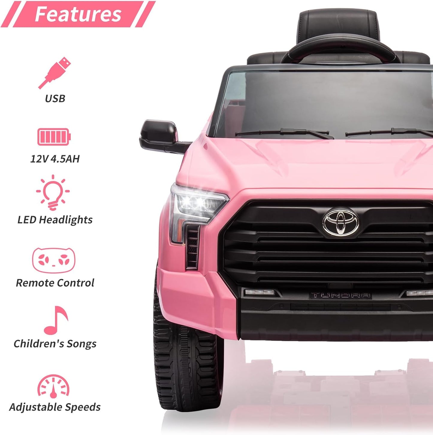 Electric Car for Kids, Licensed Toyota Tundra 12V Electric Truck, Off-Road Kids Car w/Remote, Spring Suspension & 3 Speeds, LED Headlights, Ride-On Toys for Boys/Girls
