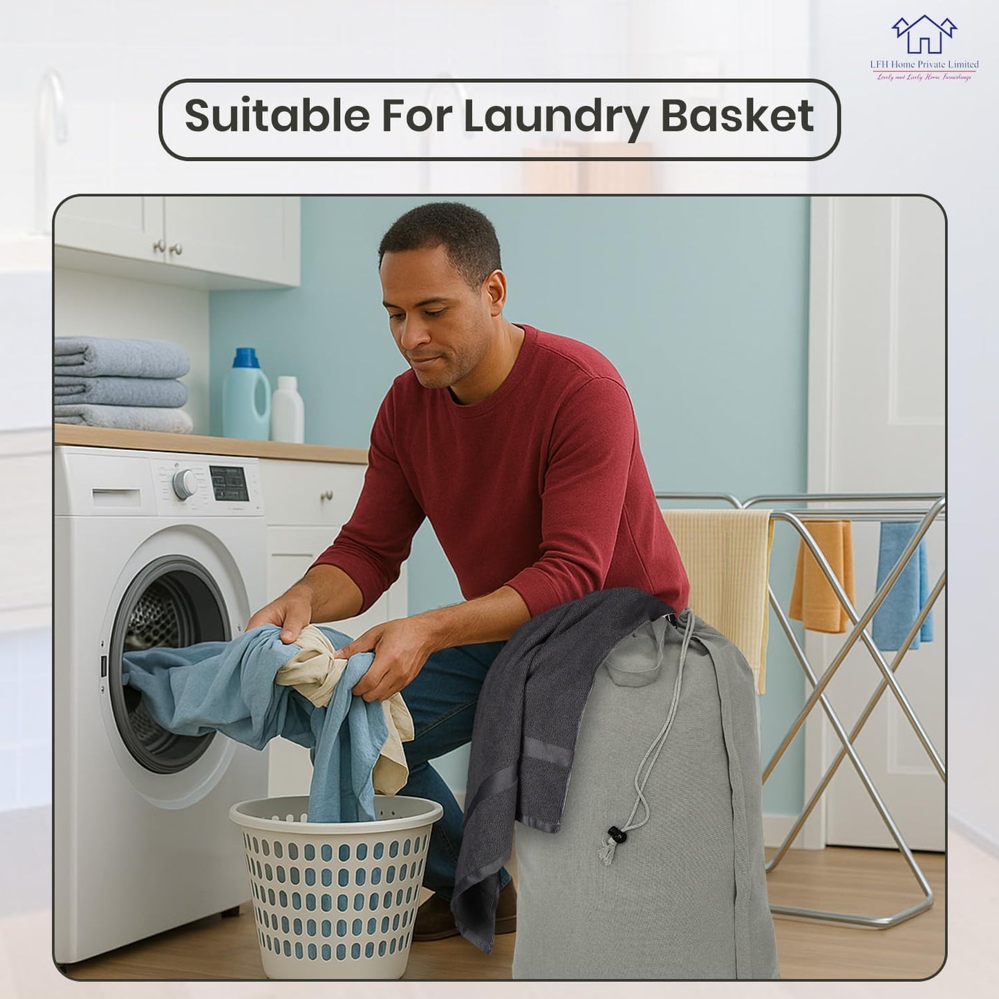 LFH Home Cotton Canvas Extra Large Laundry Bag with Handle, Heavy Duty Drawstring Closure Washable Laundry Bags, School Travel, Home, Hotel, College Dorm, Organizer Sack, Toys Clothes 24x36-Grey