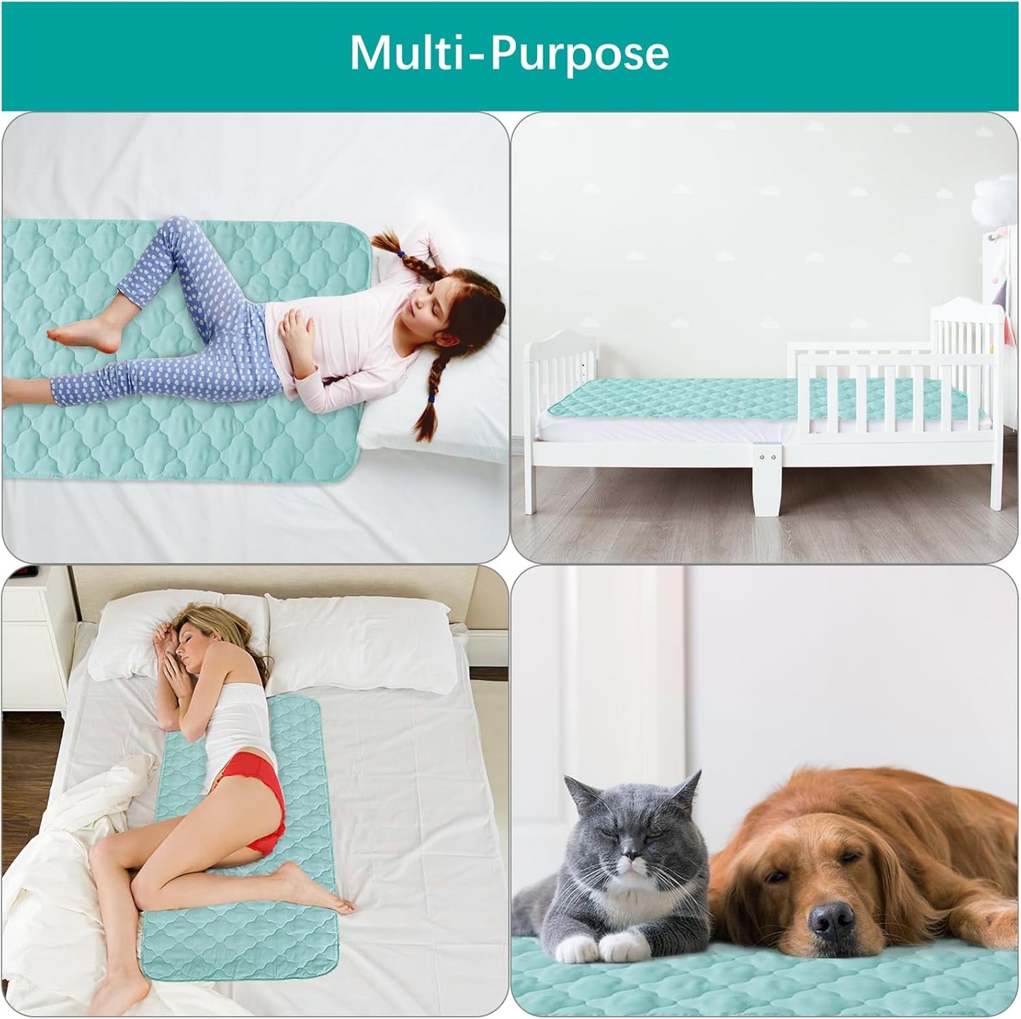 Waterproof Crib Mattress Protector Pad Cover 28" x 52", Anti Slip & Absorbent Waterproof Bed Pads for Standard Crib/Toddler Bed Quilted Machine Washable (Quilted Improved Thickness) Aqua