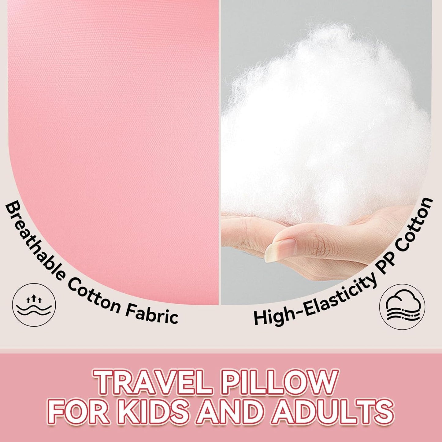 Travel Pillow,Car Pillow Kids Car Seat Pillow U Shaped Pillow for Travel Skin-Friendly Material The Sleeping Aid for Adults and Kids on Road Trips (Pink)