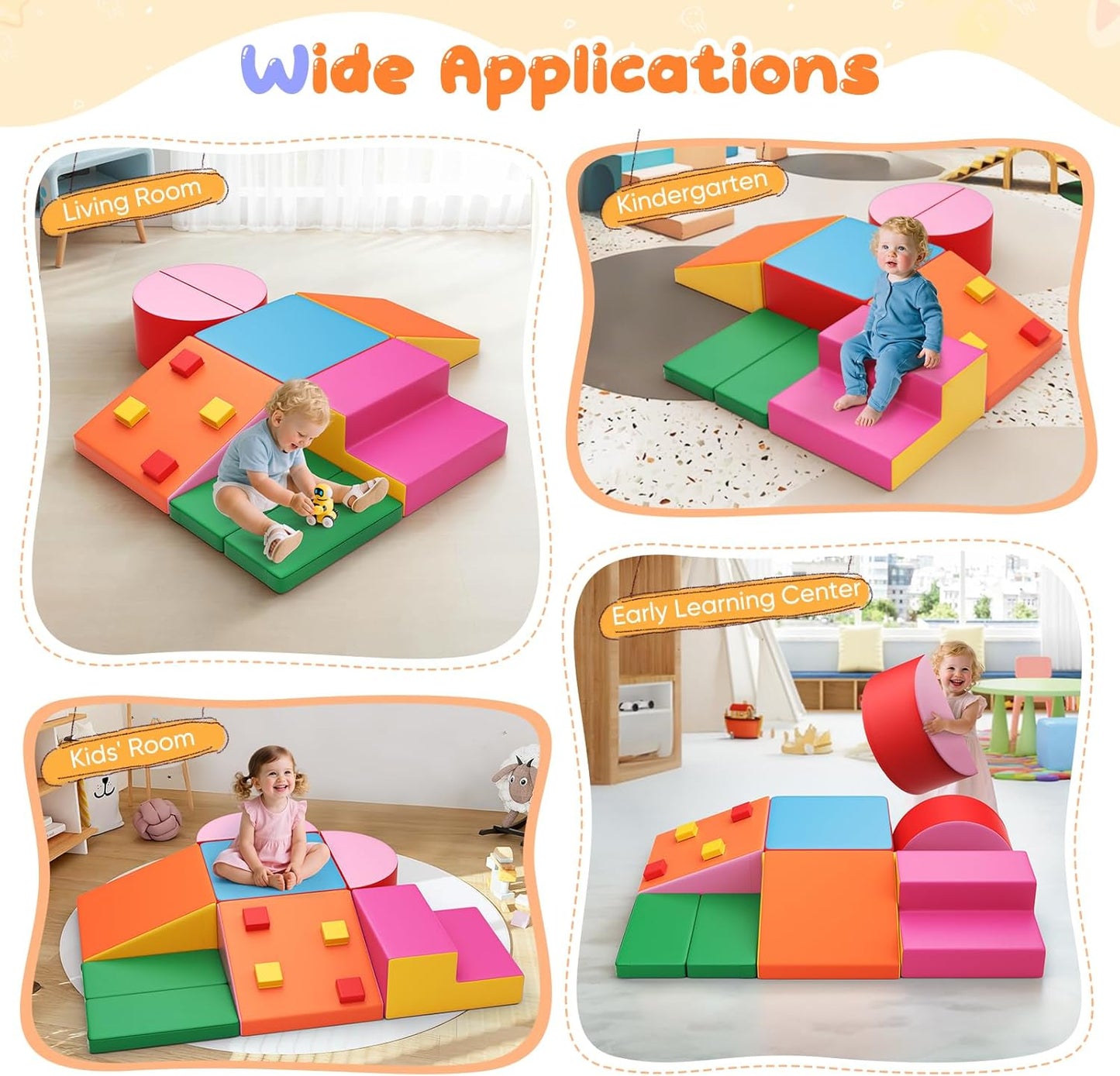 Lischwert Foam Climbing Blocks for Toddlers 1-3, 7pcs Soft Play Set with Crawling Exploration Toys, Indoor Outdoor Infant Safe Blocks for Baby Gym Toddler Playground