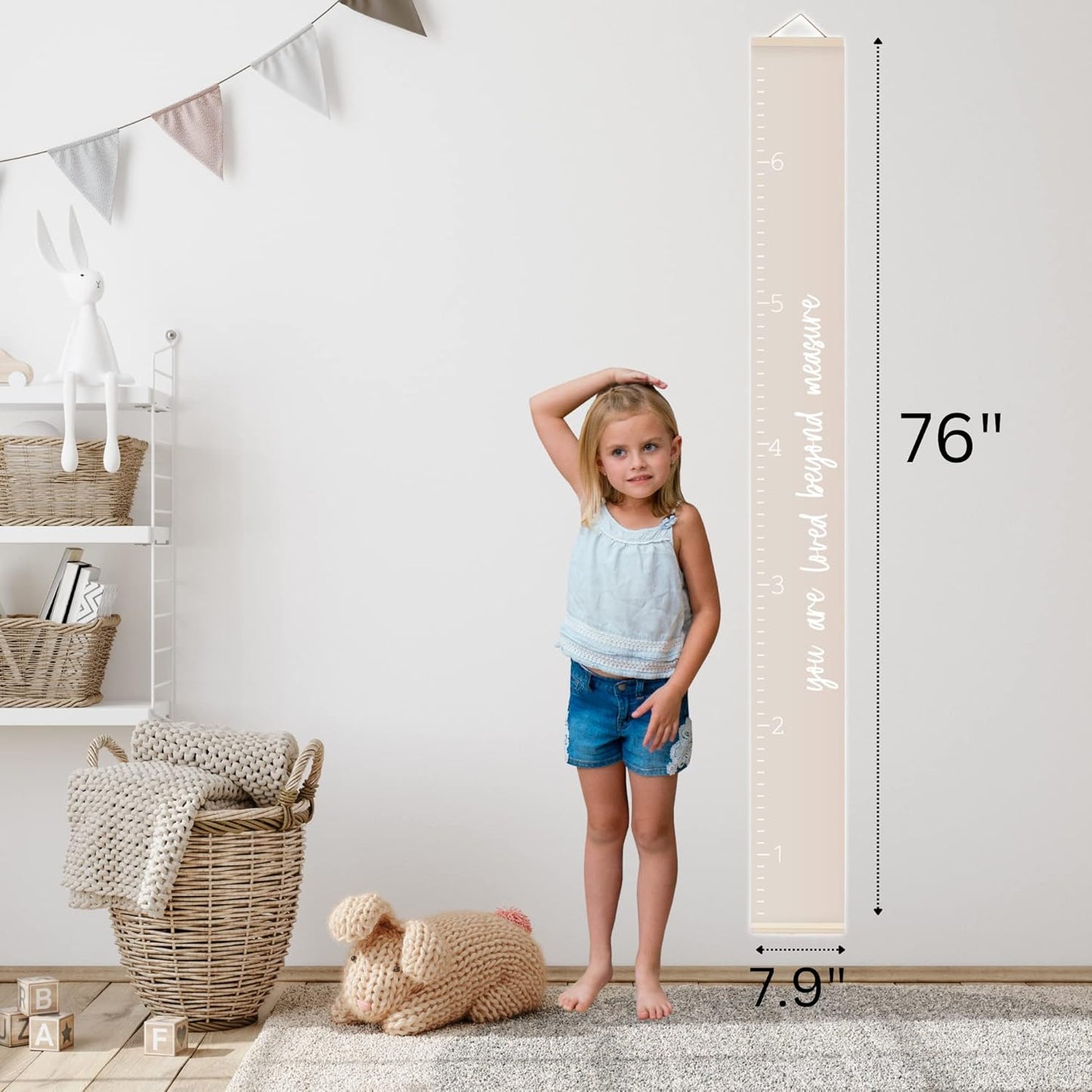 Morxy Canvas Growth Chart for Kids - Unisex Kids Room Wall Decor - Measuring Height Chart- Wall Tape with Height Chart for Kids (Canvas Loved Beyond Measure, Beige)