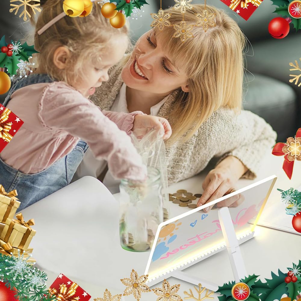 LED Note Board with Colorful, Lighted Acrylic Dry Erase Board, Adjustable Stand and 7 Pens (7.9' X 7.9')