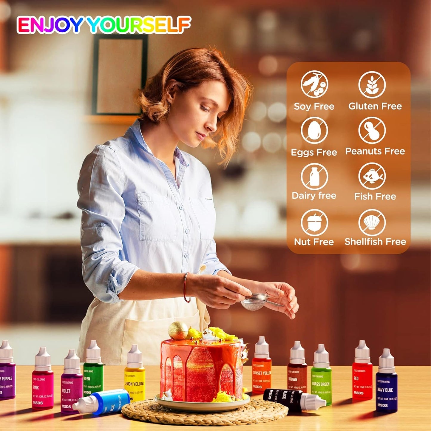 Food Coloring Liquid Set - 12 Vibrant Color Food Grade, Food Coloring Gel Concentrated Neon Icing Colors for Cake Decorating, Baking, Easter Egg, Icing, Fondant, Cooking, Slime Making DIY Supplies Kit - 0.35 Fl. oz (10 ml)/Bottles