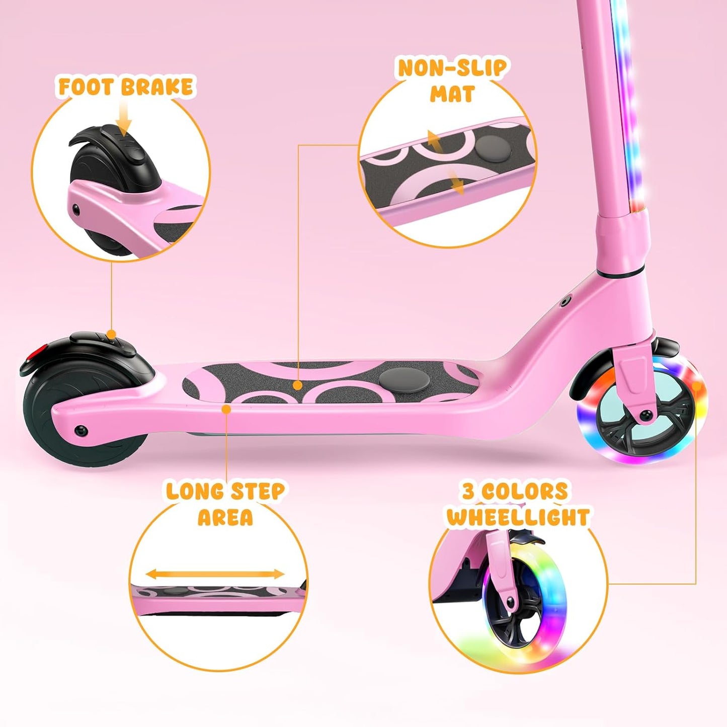 CBD Electric Scooter for Kids, 6 Mph Top Speed, Up to 5 Miles Range, 5.3" Solid Tires Wheel and Front Light, Kick Scooter Adjustable Height for Kids Age 6-12