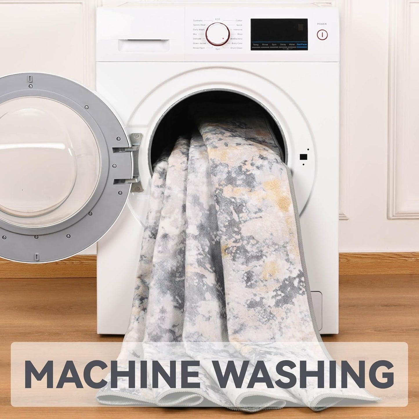 Nursery Rug for Baby Girl, 5x7 Grey Washable Rugs for Living Room Bedroom Dorm Non Slip, Stain Resistant Neutral Carpet Low Pile for Classroom, Dining Room, Kids Playroom