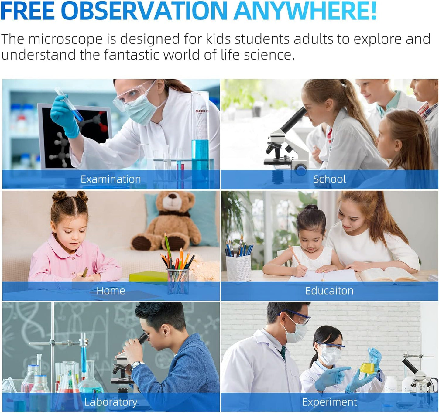 SWIFT Compound Monocular Microscope Kit Microscope for Adults Students Beginners,80X-2000X STEM Kit with All Metal Body Microscope, Carrying Box for School Laboratory Home Education SS121