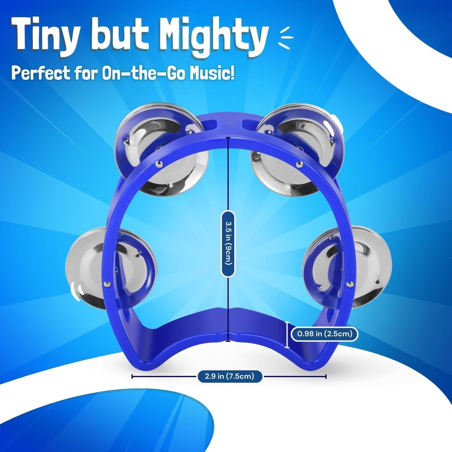 Flexzion Tambourine Hand Bell Percussion Musical Instruments (Blue, 2 Pack), Plastic Music Instrument Half Moon Mini D Handheld Shaker, Jingle Bells