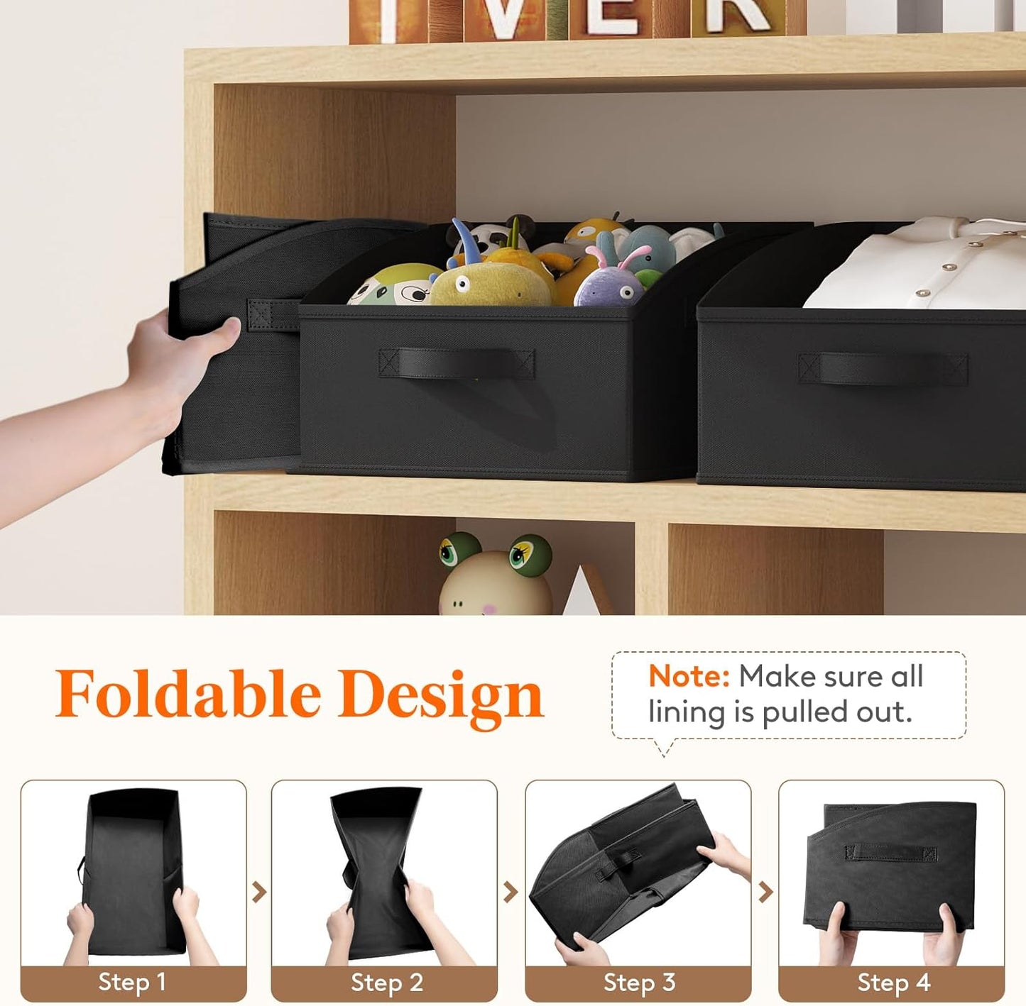 Lifewit Storage Baskets for Shelves, 6 Packs Non-woven Fabric Trapezoid Closet Organizer Bins with Handles, Foldable Clothing Containers Box for Clothes, Toy, Towel, Book, DVD, Hats, Small-Black