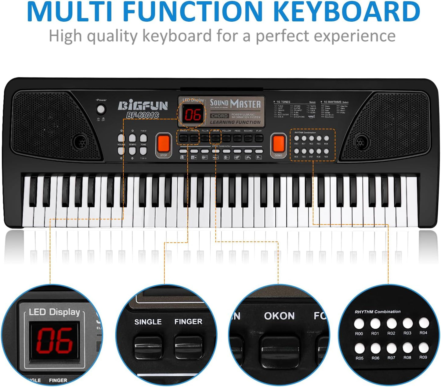 M SANMERSEN Piano for Kids with Microphone, Keyboard Piano for Beginners Electronic Keyboard 61 Keys with Dual Speakers/LED Display/AUX-in Jack/Music Stand Piano Toys for Boys Girls Ages 3-12