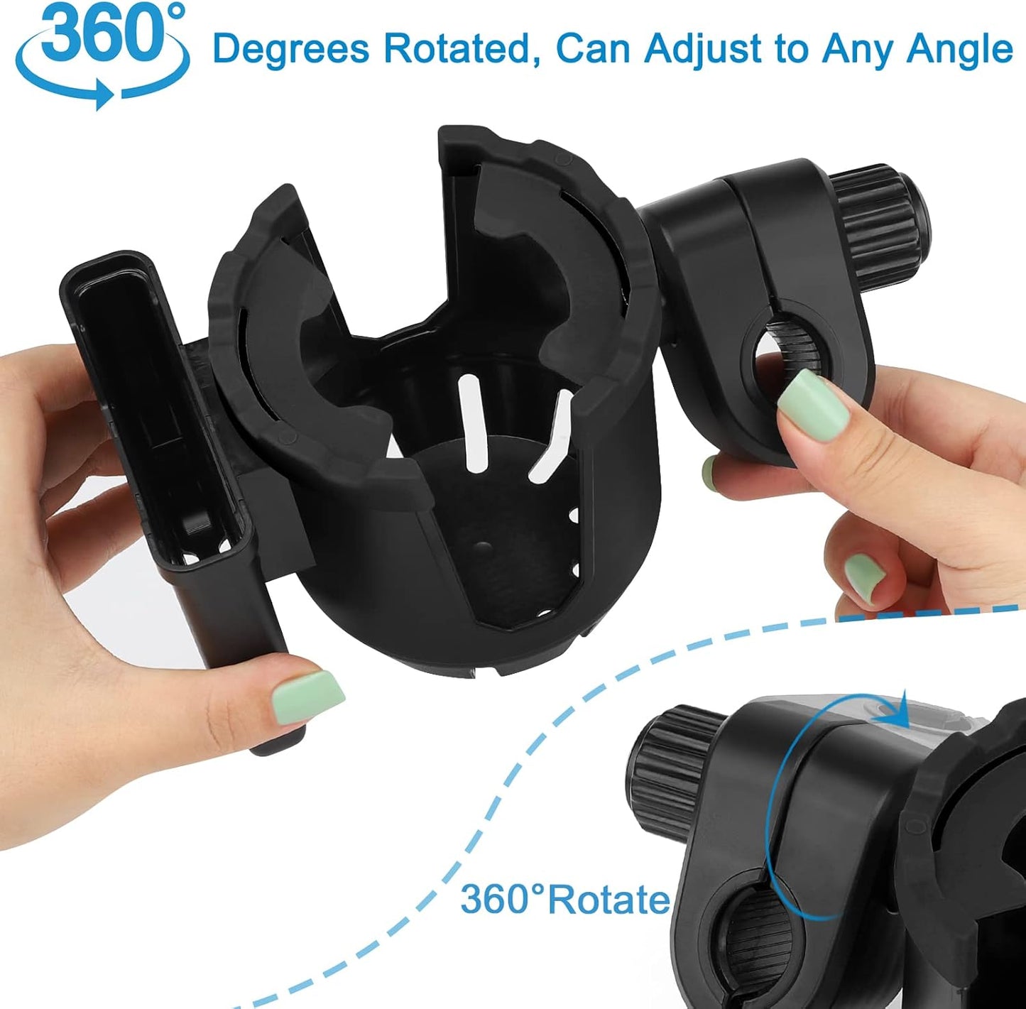 Accmor Stroller Cup Holder with Phone Holder, Universal Cup Holder, Bike Cup Holder, 360° Rotatable Large Caliber Drinks Holder for Stroller, Bike, Wheelchair, Walker