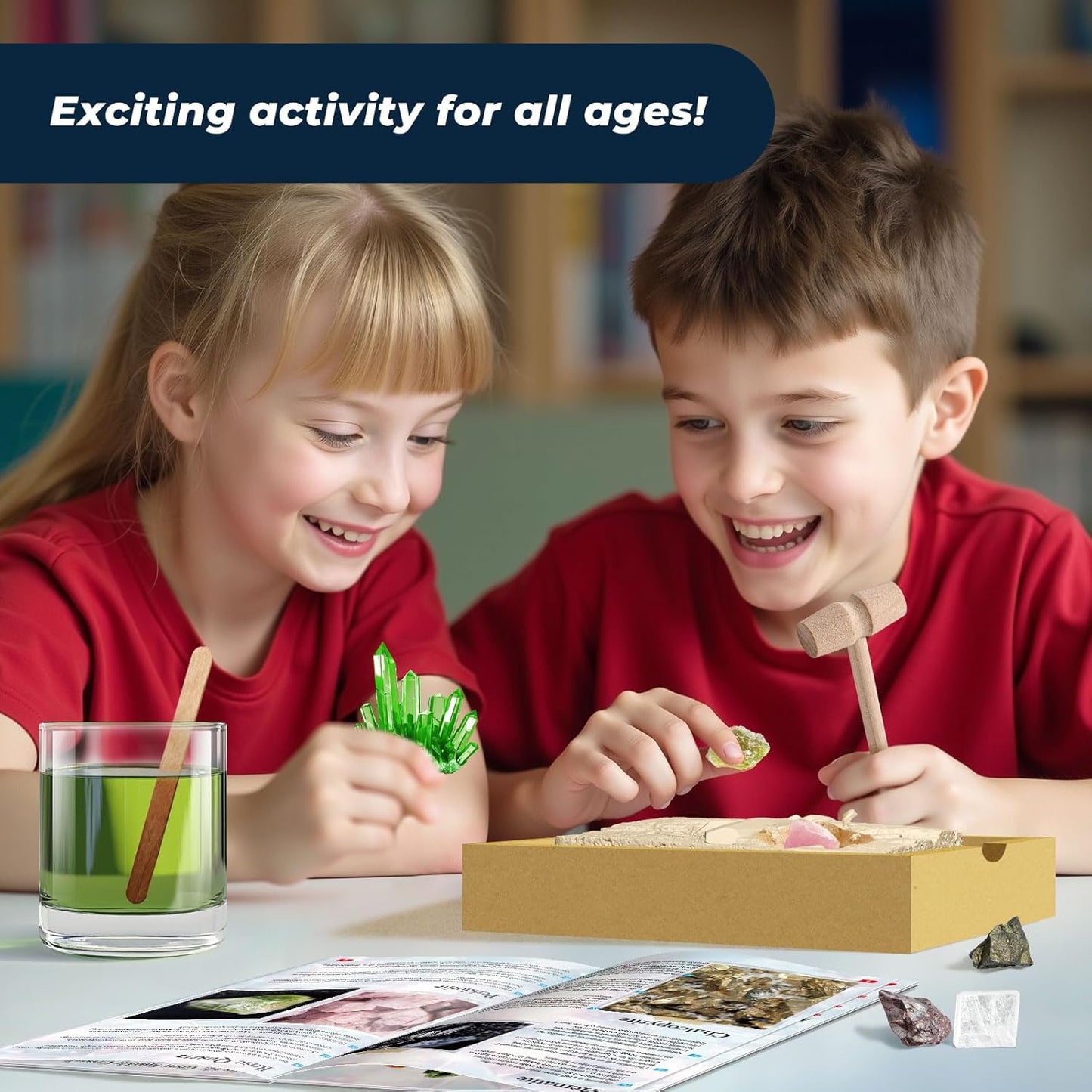 Crystal Growing Kit for Kids, 7 Rocks & Minerals with Mining Kit Tools, Gemstone Dig Kit for Kids, STEM Educational Geology Kit, Science Kits for Kid Age 8-12, Birthday Gifts for Boys Girls