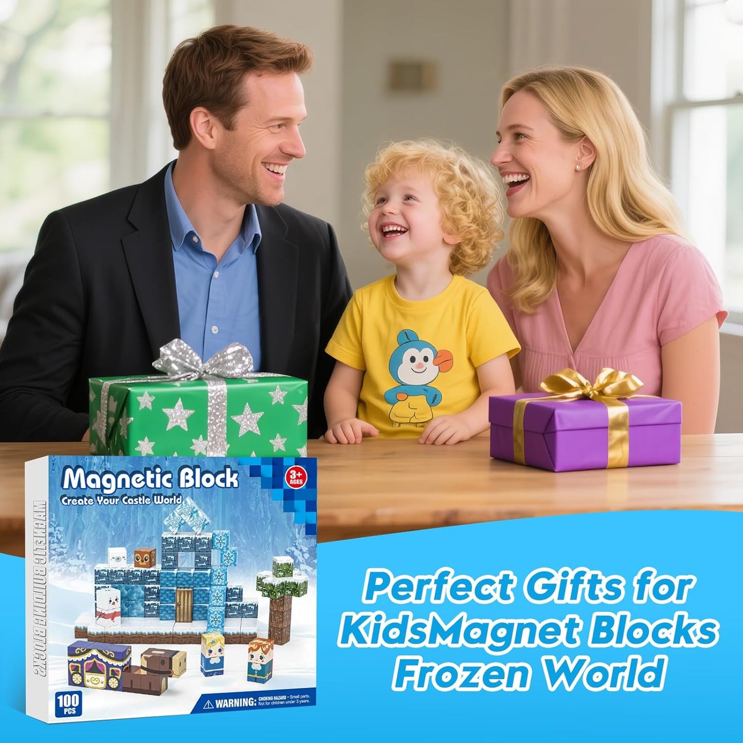 100pcs Magnetic Blocks, Magnetic Blocks for Kids Ages 4-8, Magnetic Cubes Sets for Frozen Princess Castle Build, Stacking Magnets for Kids, Birthday Gifts for Boys and Girls Age 3+ Years Old