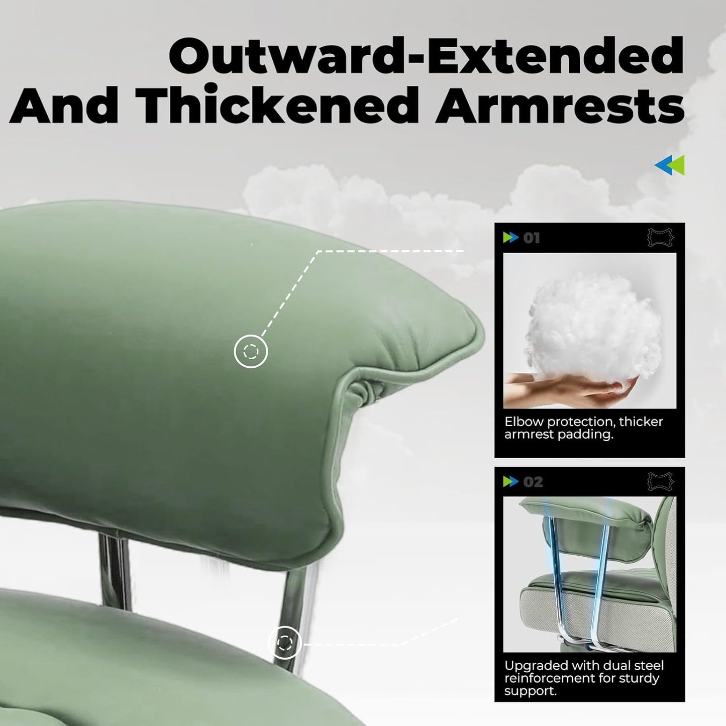 COMHOMA Big and Tall Office Chair, High Back Leather Gaming Chair with Footrest, Executive Ergonomic Office Chairs with Pocket Spring Lumbar Support and with Outward Fixed Soft Armrests