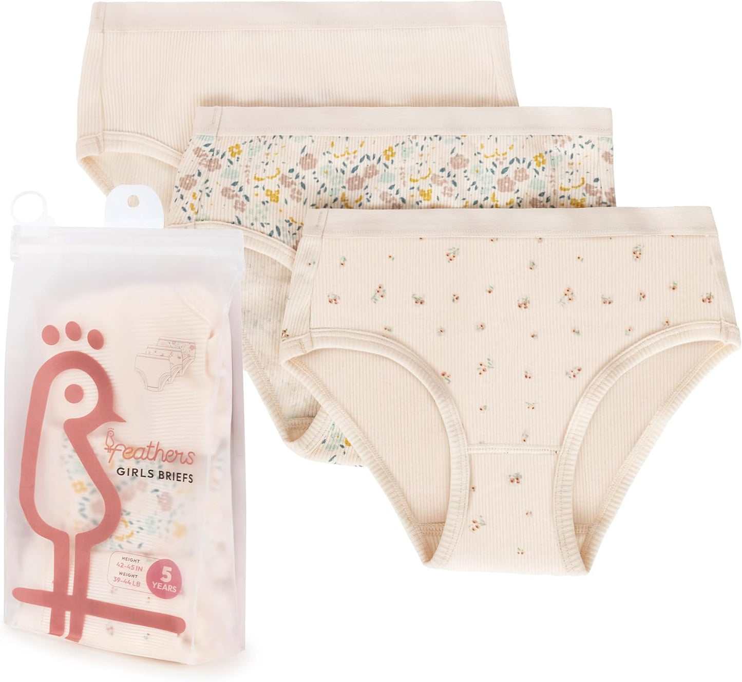Feathers Floral Print Snug Tagless Cotton Underwear – Girls Underwear Briefs Super Soft Panties (3 Pack)