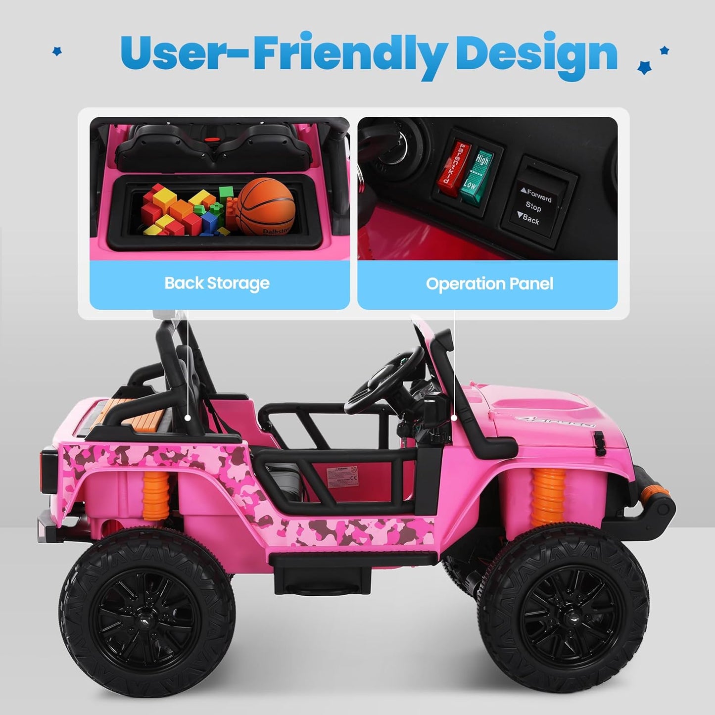 Toddler Ride On Truck Electric Car Kids Ride On Truck Car Ride on Toys for Kids Ages 3+ Large Battery Powerful Jeep with Remote Control 2 Speeds LED Light Horn Music Toddlers(Pink)