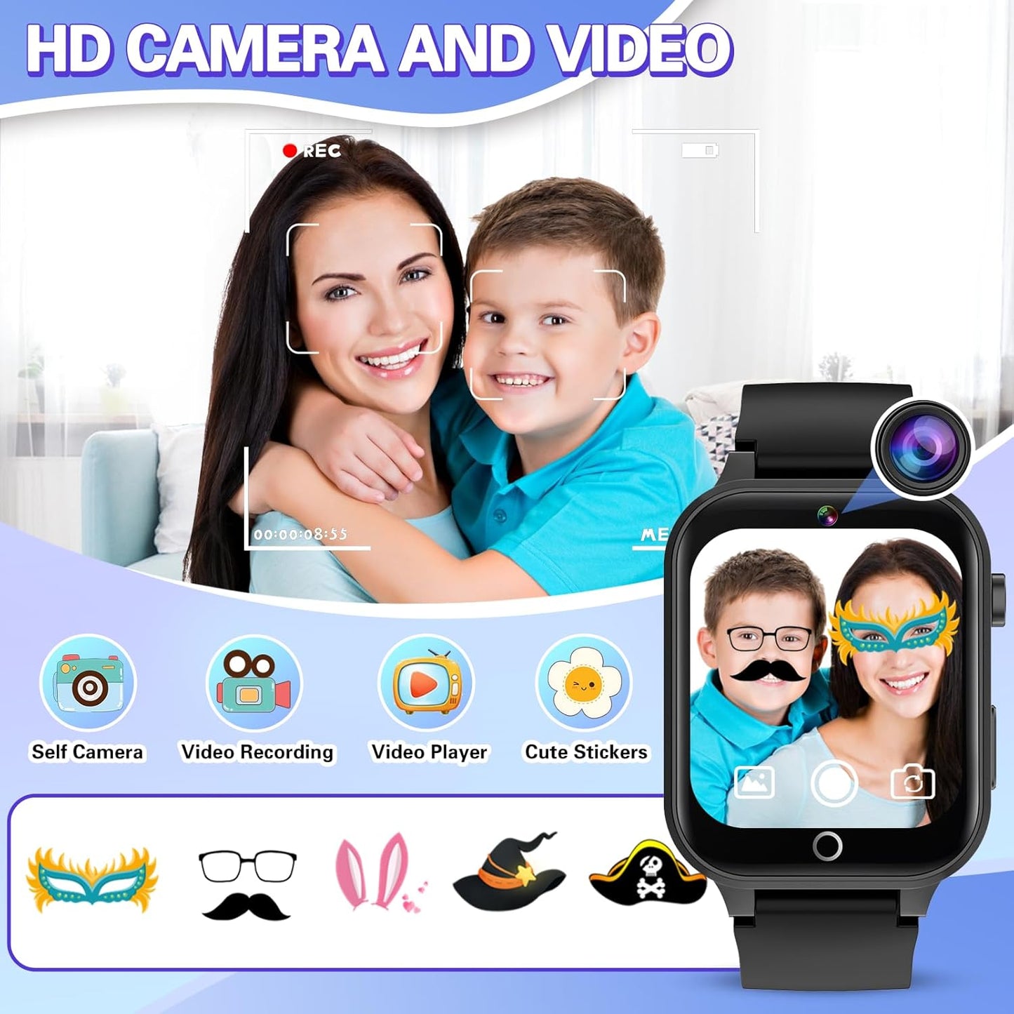 Vakzovy Kids Smart Watch for Kids with 26 Puzzle Games HD Camera MP3 Player Audiobook Video Pedometer Habit Tracking Learn Card Christmas Kid Smart Watch Boys Gift for 5-12 Year Old Toys