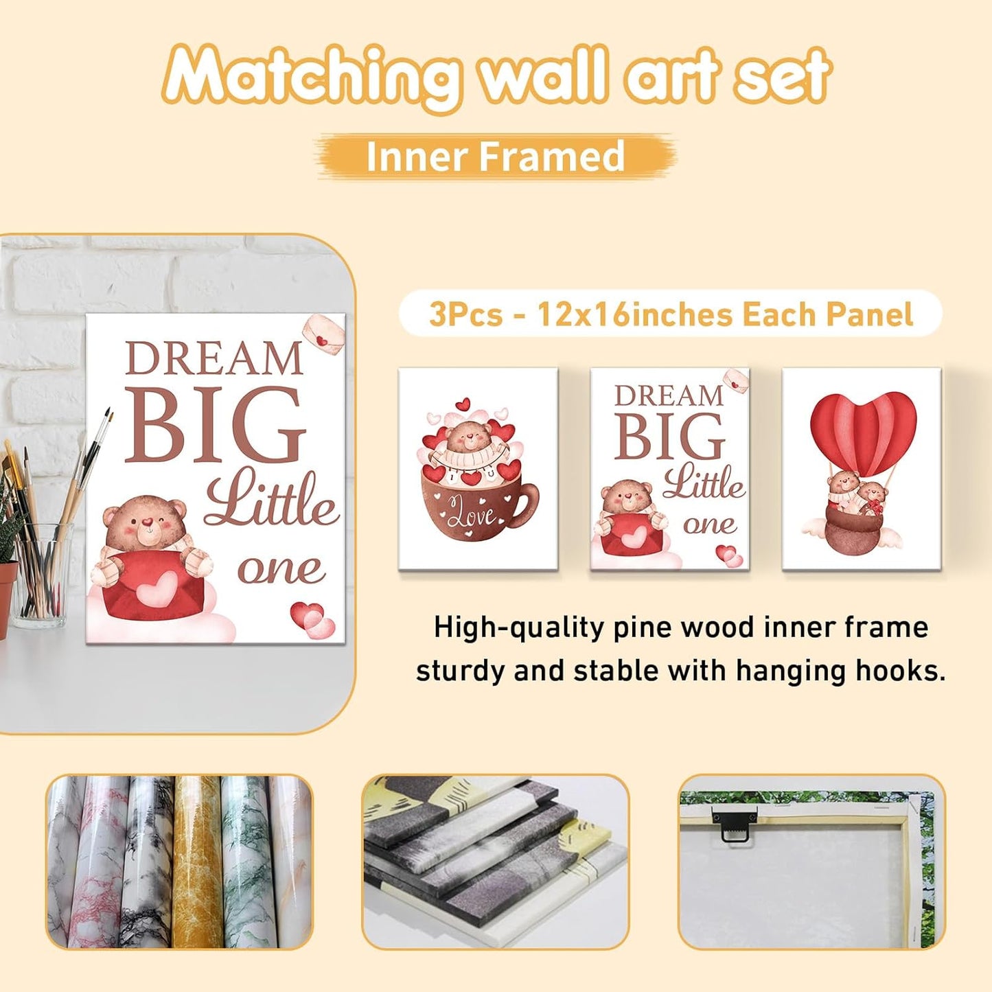 Custom Crib Bedding Set, 5 Pcs Personalized Name Nursery Bedding Set with Double Layer Flannel Blanket, Heart & Bear Baby Crib Set for Girls Boys, Customized Gifts for Infants Babies Toddlers