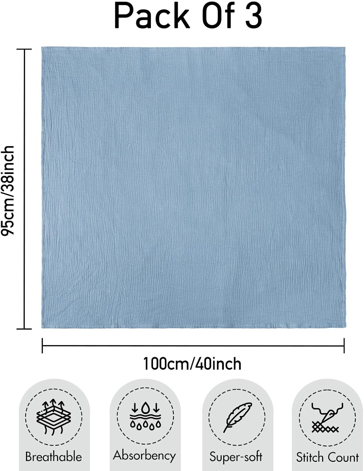 GLLQUEN BABY Muslin Swaddle Blankets,3-Pack Receiving Blanket for Newborn Boys and Girls,Baby Swaddle Blanket Unisex, Elephant,Baby Essentials, Registry & Gift, 40 x 38 inches