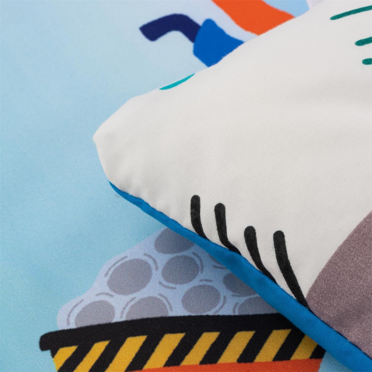 NTBED 4 Pieces Construction Truck Toddler Bedding Set for Baby Boys, Cartoon Vehicles Excavator Cars Printed, Includes Comforter, Flat Sheet, Fitted Sheet and Pillowcase,Sky Blue