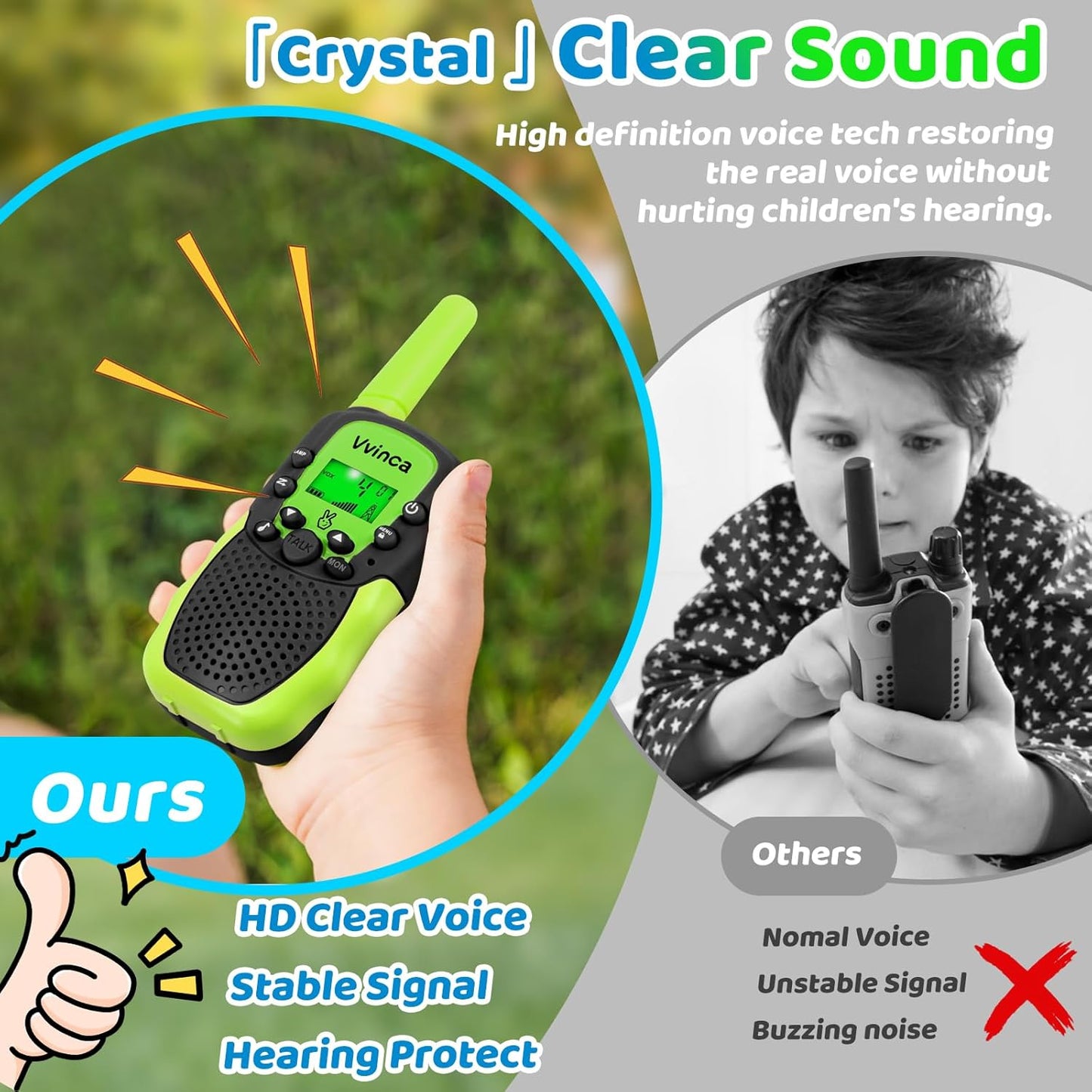 Vvinca Walkie Talkies for Kids, Rechargeable Toys for Ages 3 4 5-7 8-12 Year Old Boys Girls with Flashlight 22CH 2 Way Radio, 3 KM Long Range Walkie Talkie for Adventure Game Camping