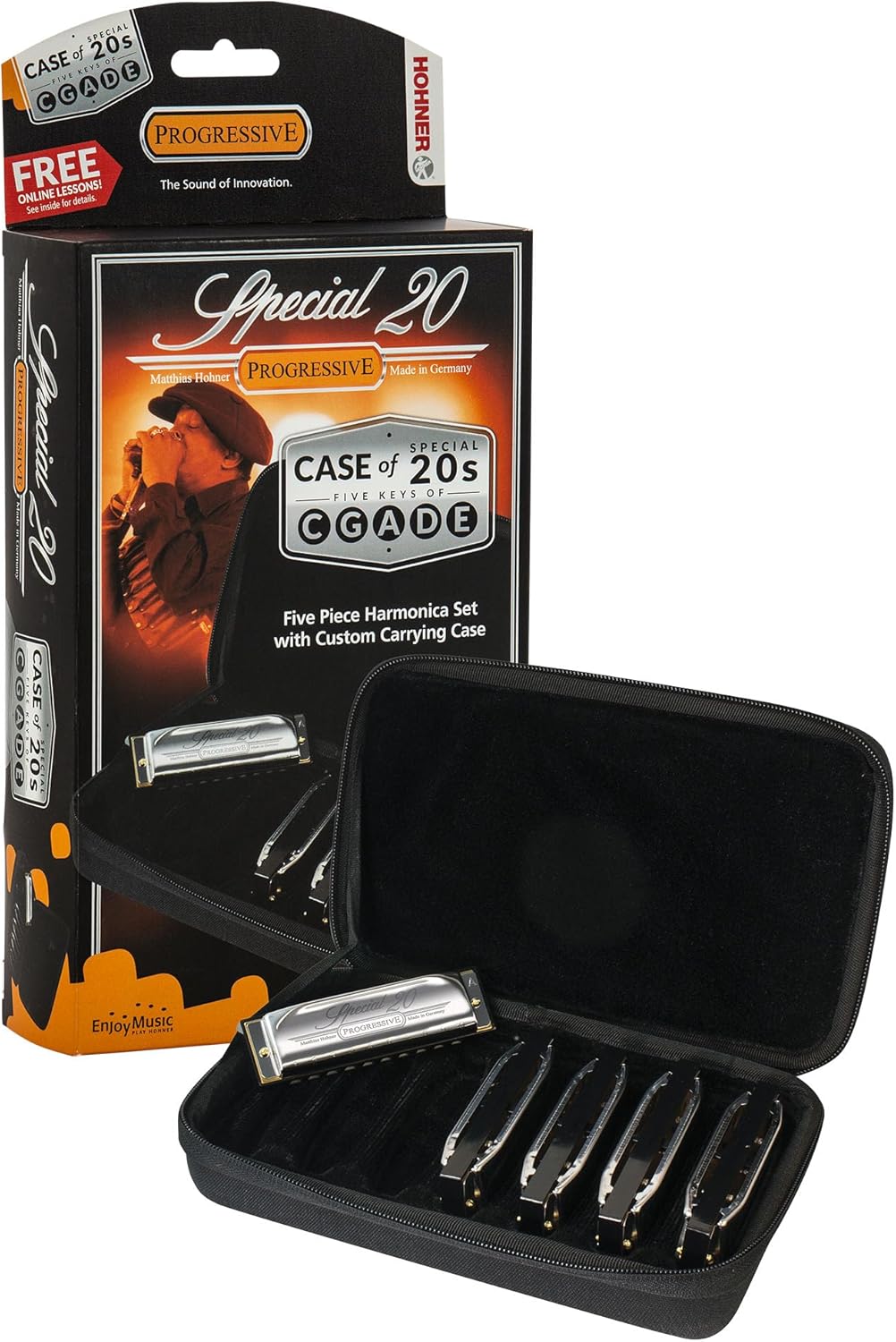 Hohner Special 20 Harmonica - Keys of G, A, C, D, E Bundle with Case, Zip Pouch, Key Stickers, Manual and Austin Bazaar Polishing Cloth