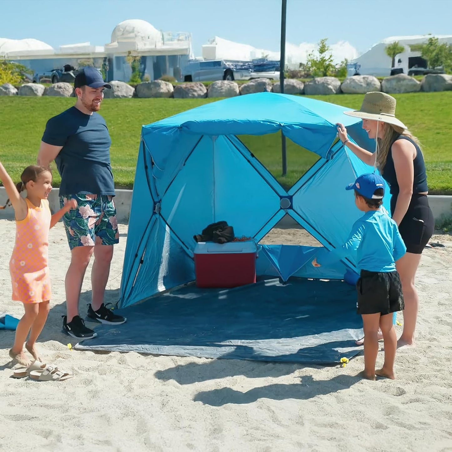 Night Cat Pop-up Beach Tent: 3 4 Persons Beach Shelter with Canopy and Footprint, UPF 50+ UV Protection Backyard Camping Outdoor Canopy Poles Not Included