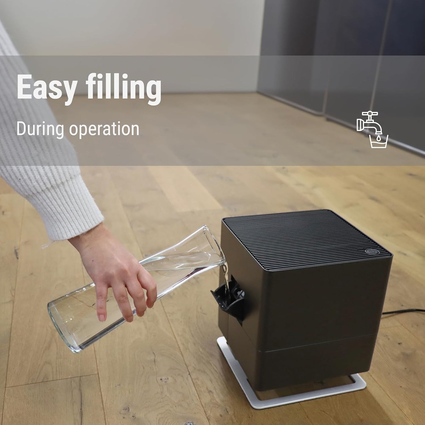 Stadler Form humidifier Oskar, Energy-Saving Humidifier for Rooms up to 540 Square Feet, Evaporator with Automatic Switch-Off, Dimmable LEDs, Very Quiet, White, medium