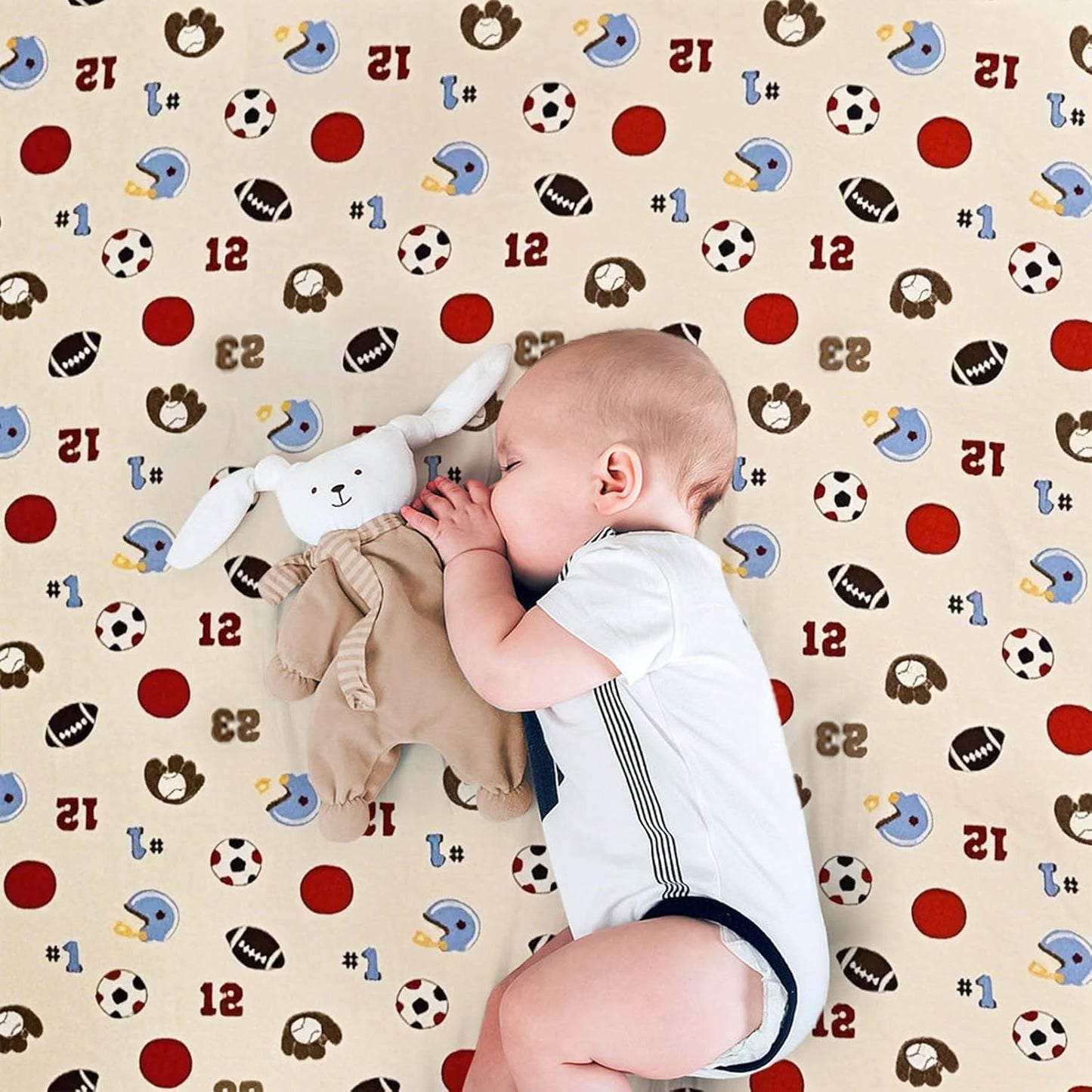 Wowelife Sports Mini Crib Bedding Set Boys Brown 3PCs Mini Crib Comforter Set Basketball Baseball Rugby Nursery Bedding Sets for Boys with Soft Comforter, Crib Skirt and 38x24 Sheet, Brown